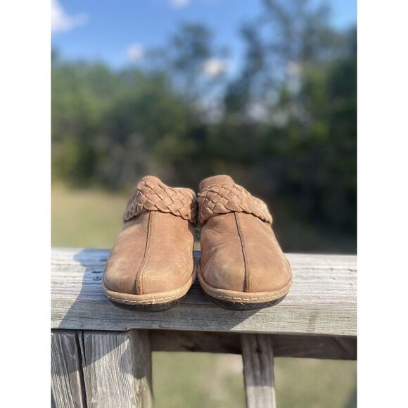 Sofft Brown Leather Slip On Mule Womens Size 6.5M Braided Open Heel Clogs Casual - Picture 1 of 8